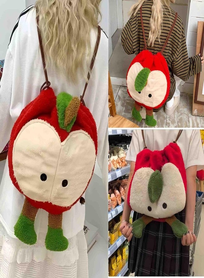 Winatehr plush apple furry backpack for girls, stuffed cartoon kawaii novelty back bags, funny cutecore anime cute senior christmas ornaments gifts, whimsy twee whimsical accessories decor - Image 2
